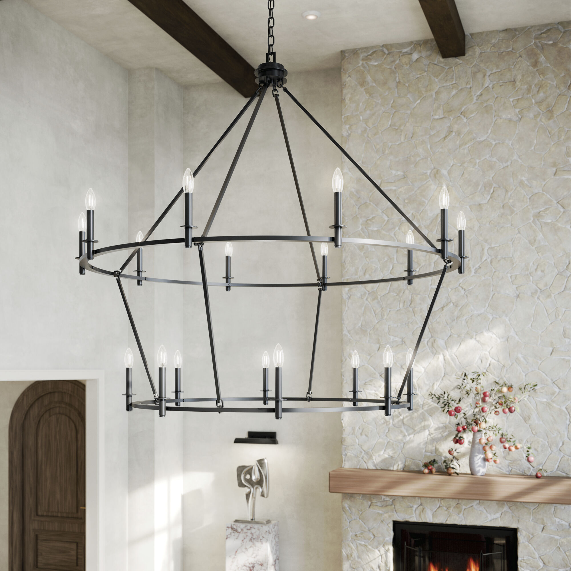 Carrick 18 Light Black Chandelier Ceiling Light, 2 Tier Large